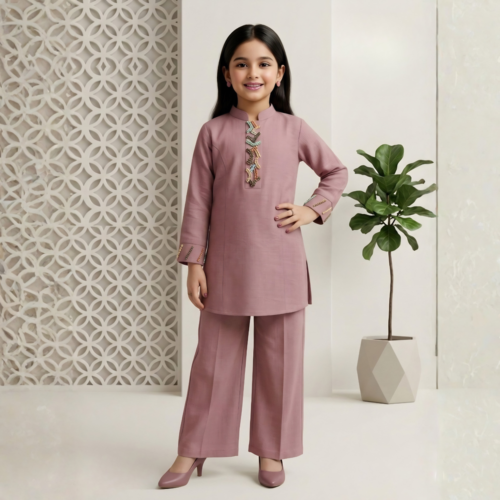 PINK Girls Kurta Co-ord Set