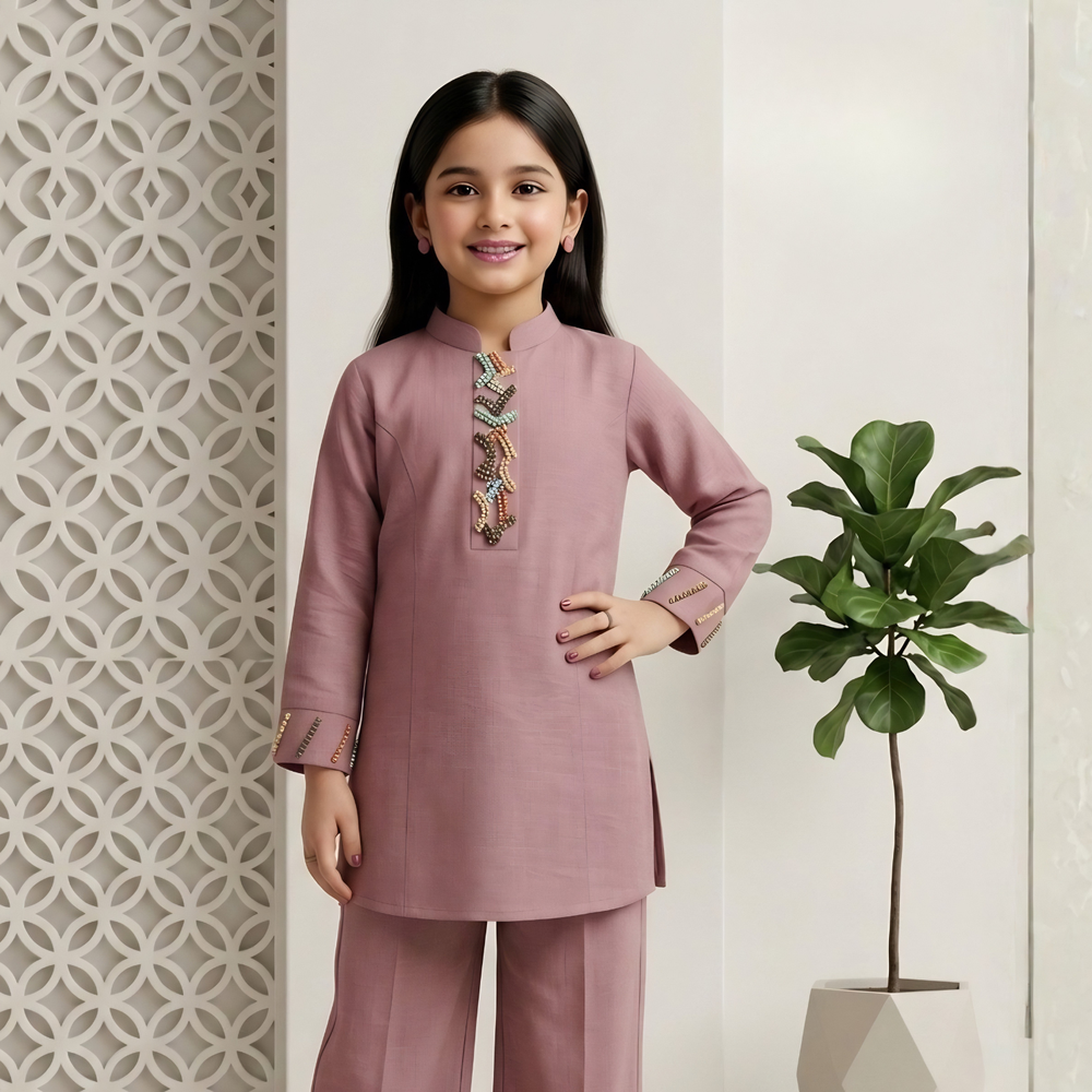 PINK Girls Kurta Co-ord Set