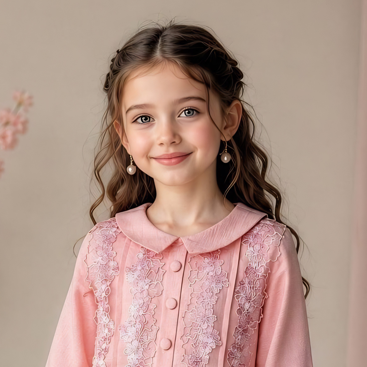 Close-up of girls peach embroidered collared top