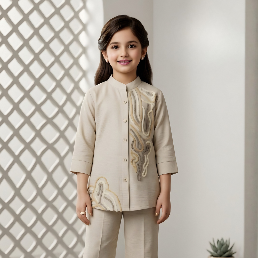 Girls Floral Printed Shirt Style Co-ord Set