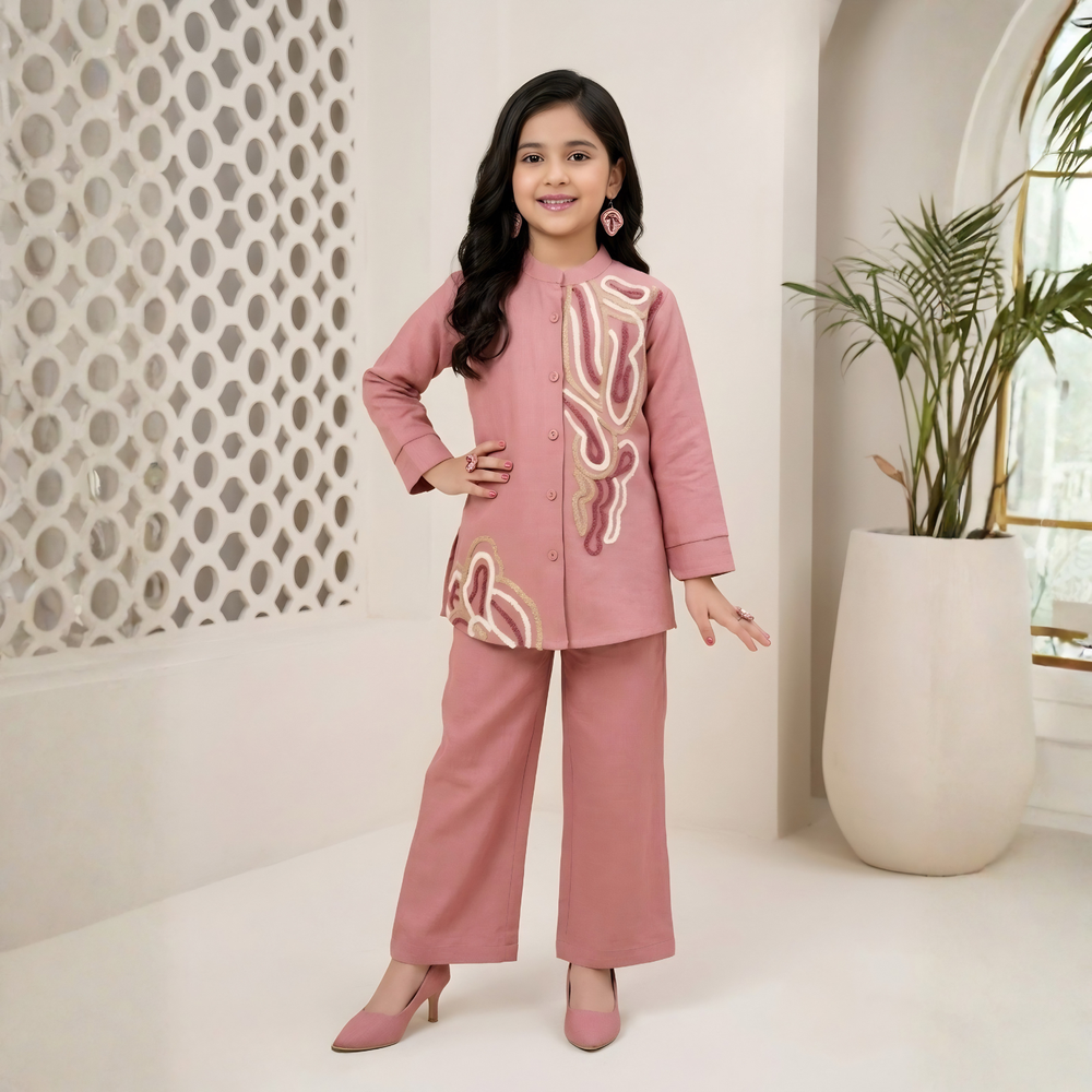 Girls Floral Printed Shirt Style Co-ord Set