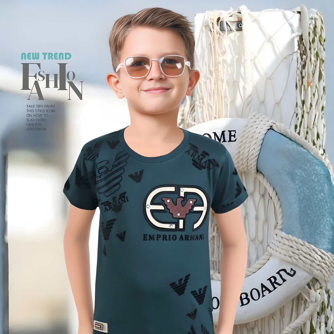 Boys Blue Round Neck Half Sleeve T-Shirt