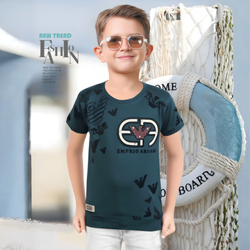 Boys Blue Round Neck Half Sleeve T-Shirt