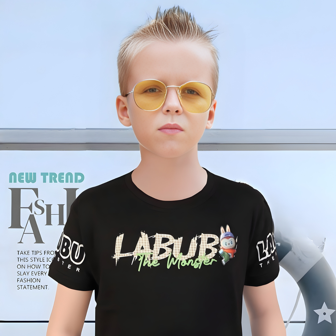 Boys Black Round Neck Half Sleeve T-Shirt