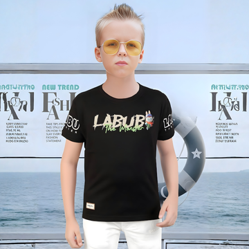 Boys Black Round Neck Half Sleeve T-Shirt