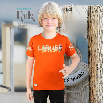 Boys Orange Round Neck Half Sleeve T-Shirt
