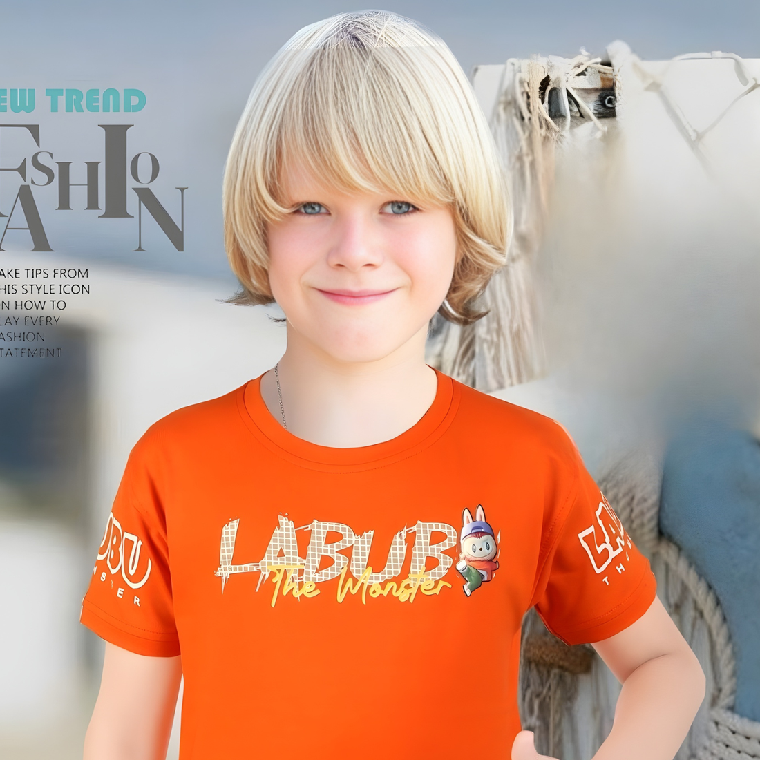 Boys Orange Round Neck Half Sleeve T-Shirt