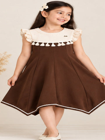 Girls fawn frock with Peter Pan collar