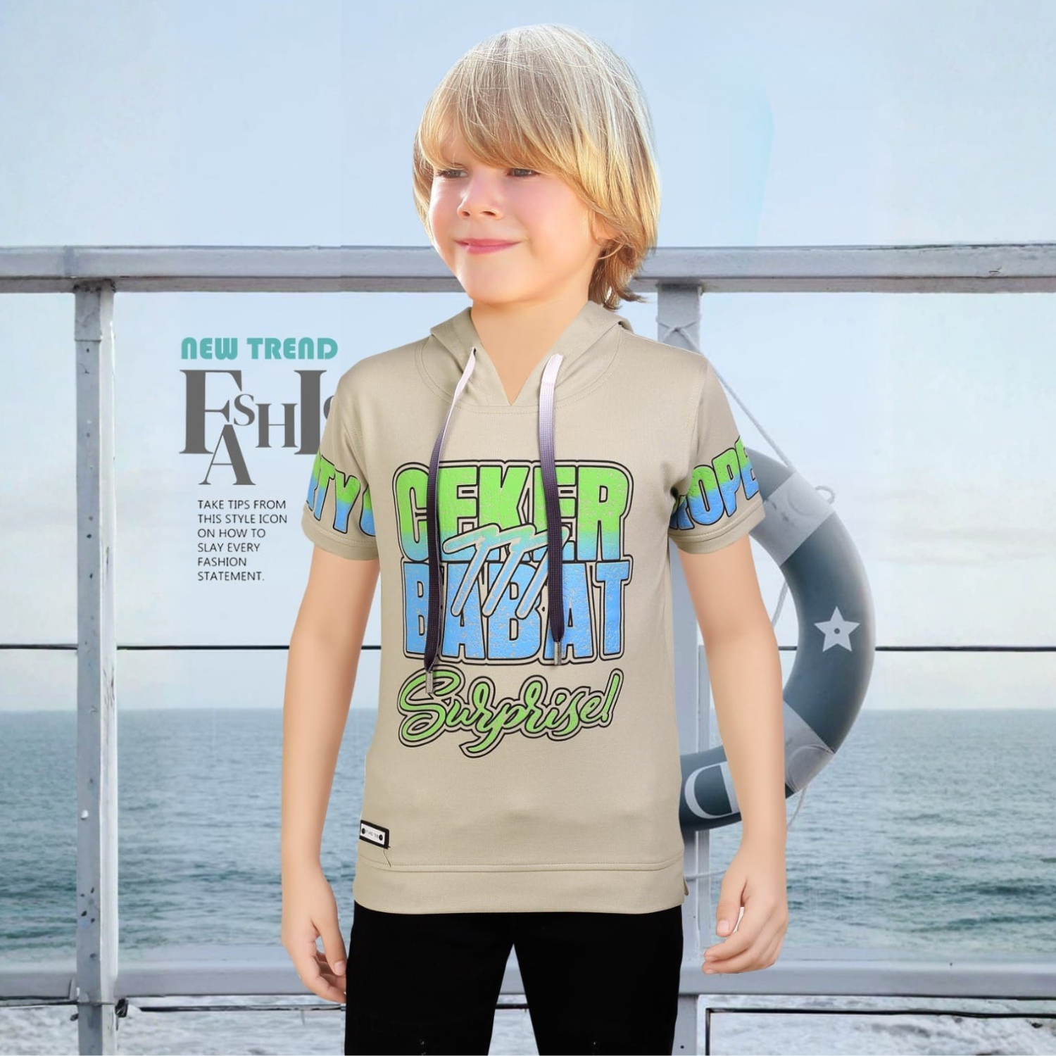 Boys Fawn Round Neck Half Sleeve T-Shirt