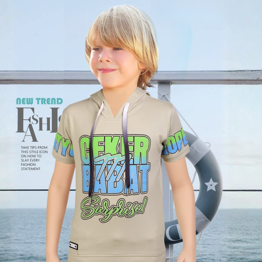 Boys Fawn Round Neck Half Sleeve T-Shirt