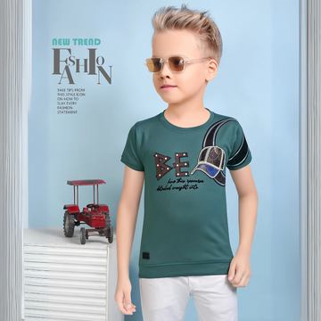 Boys Green Round Neck Half Sleeve T-Shirt