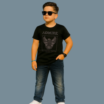 Kids Black Printed Short Sleeves T-Shirt
