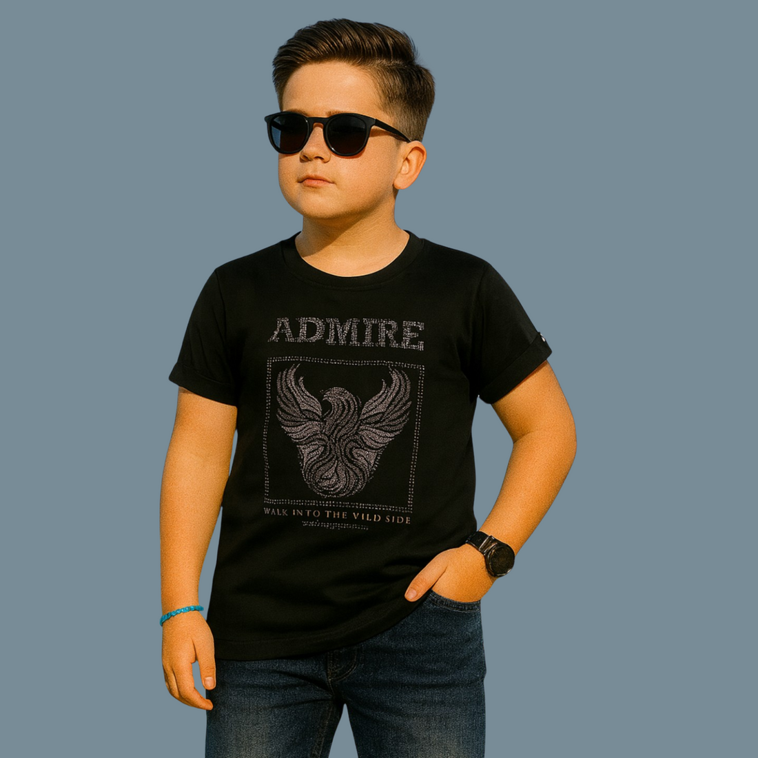 Kids Black Printed Short Sleeves T-Shirt