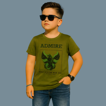 Kids Green Printed Short Sleeves T-Shirt