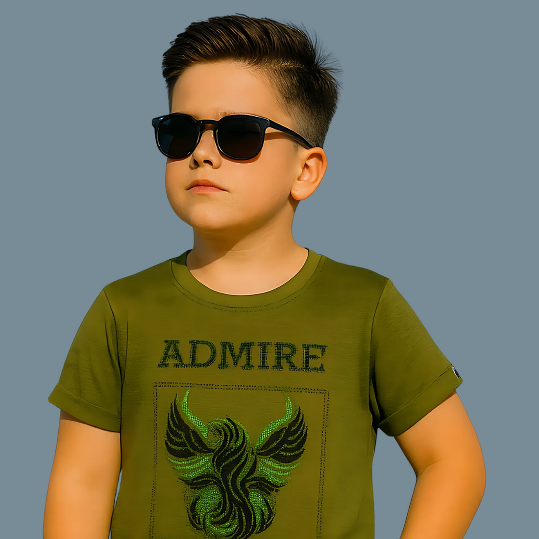 Kids Green Printed Short Sleeves T-Shirt
