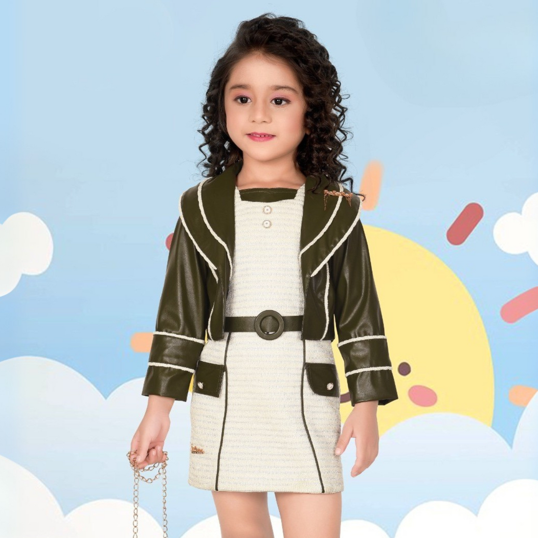 Girls Glossy Shine western Frock with Bag