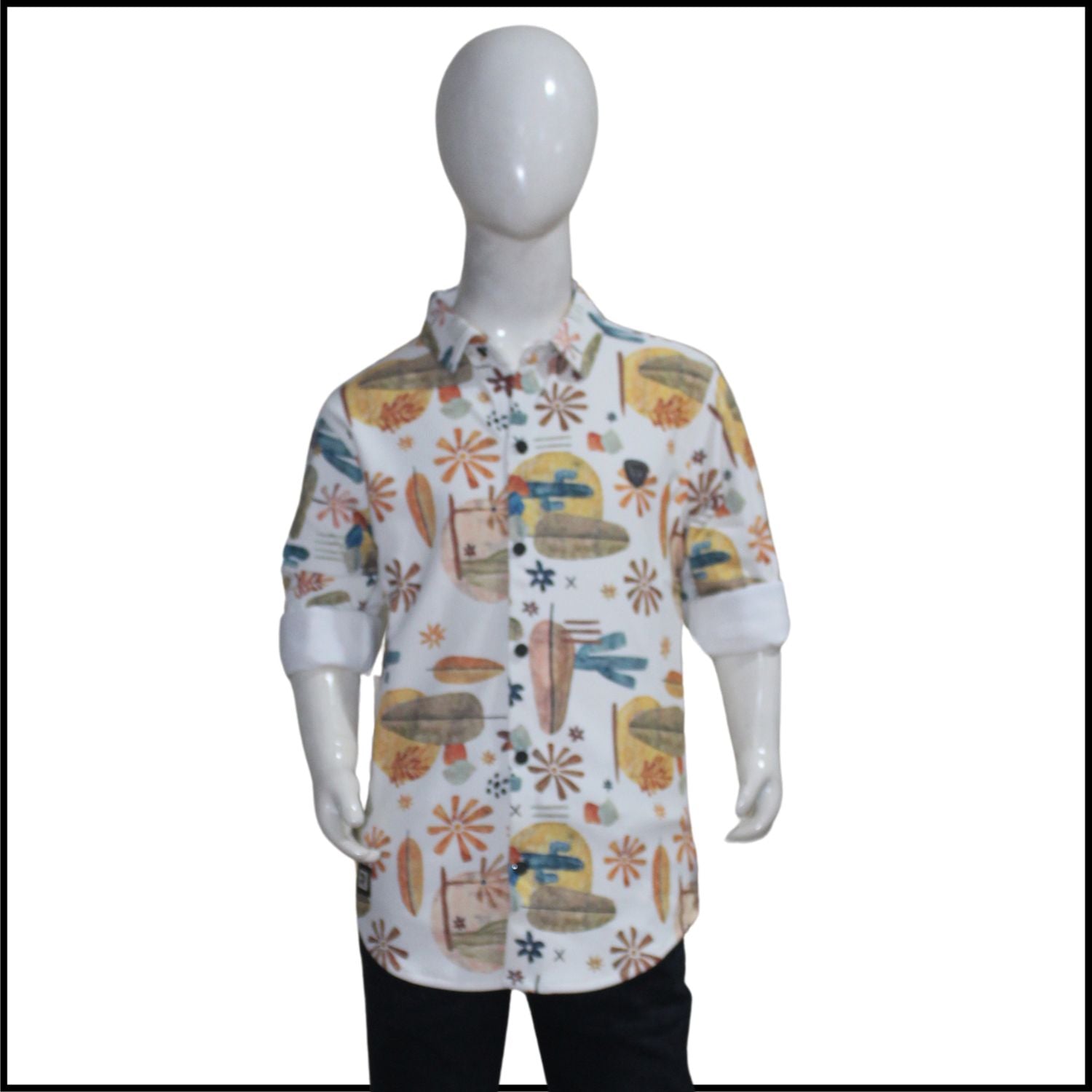 Printed Mustard and Cotton Kurta Style Shirt