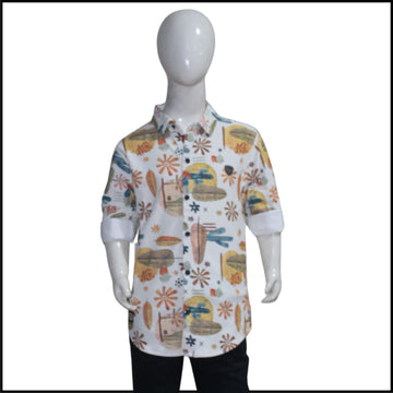 Printed Mustard and Cotton Kurta Style Shirt