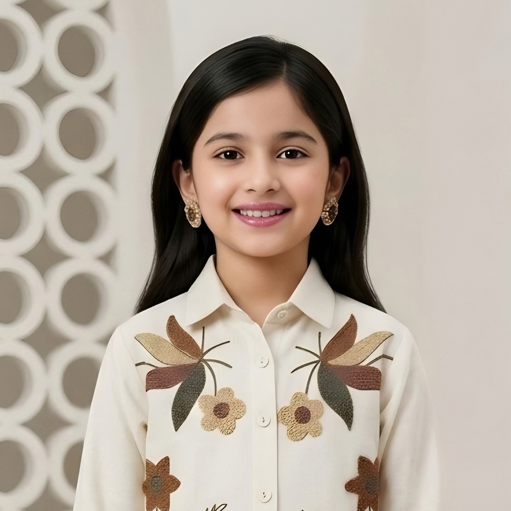 Girls Floral Printed Shirt & Pants Co-Ord Set