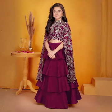 Maroon Zari work Lehenga Choli for Girls