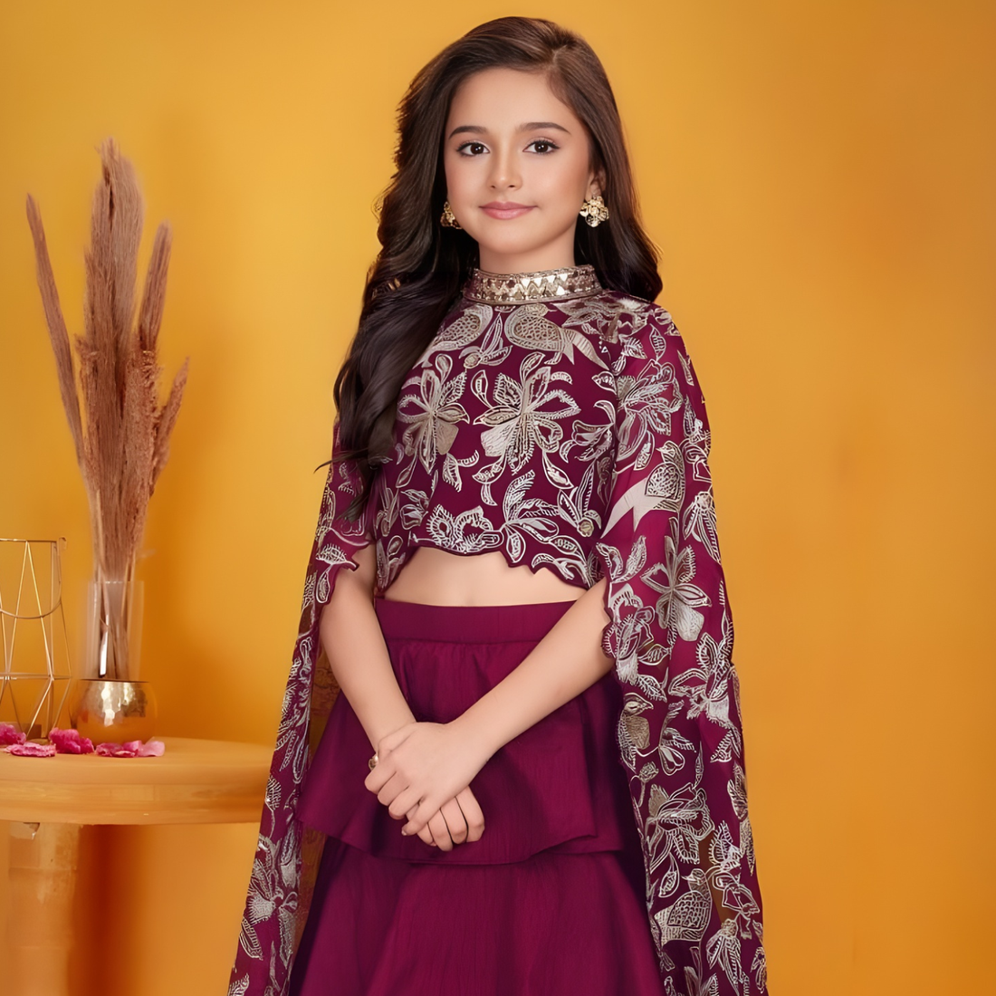 Maroon Zari work Lehenga Choli for Girls