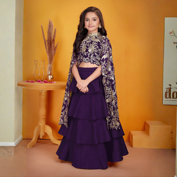 Wine Zari work Lehenga Choli for Girls