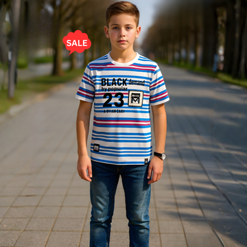 Boys Striped Round Neck T-Shirt (Extra 10% OFF @ Checkout)