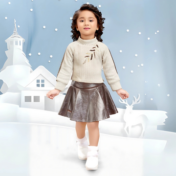 Girls Western Cream Skirt & Blouse