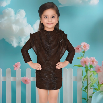 Girls Brown Knee Length Western Frock