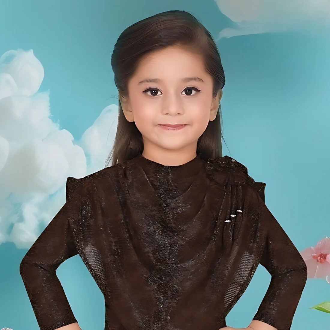 Girls Brown Knee Length Western Frock