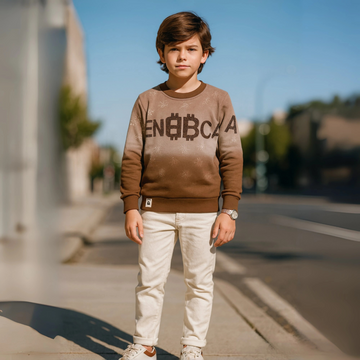 Boys Brown Printed Full Sleeves T-Shirt
