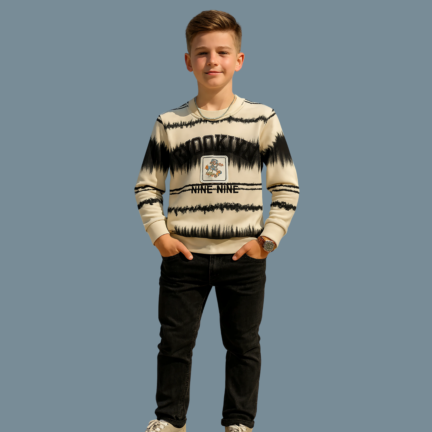Boys Black Printed Full Sleeve T-shirt