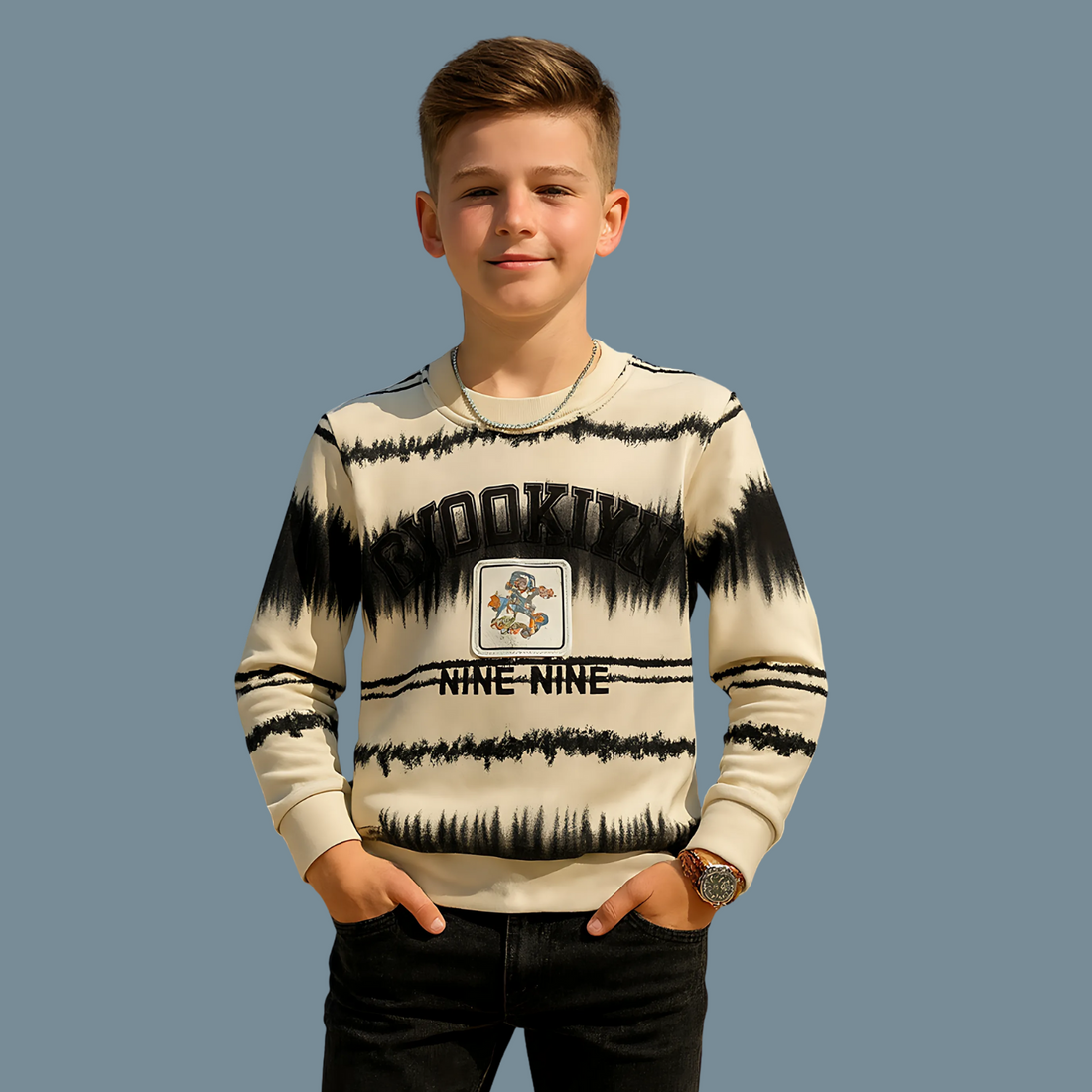 Boys Black Printed Full Sleeve T-shirt