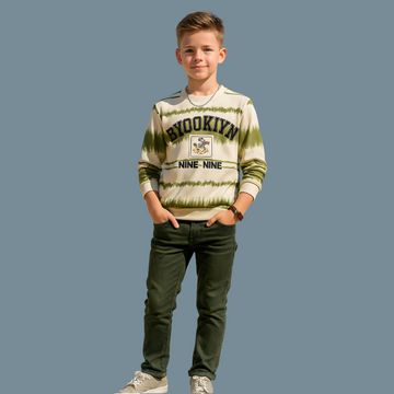 Boys Olive Printed Full Sleeve T-shirt