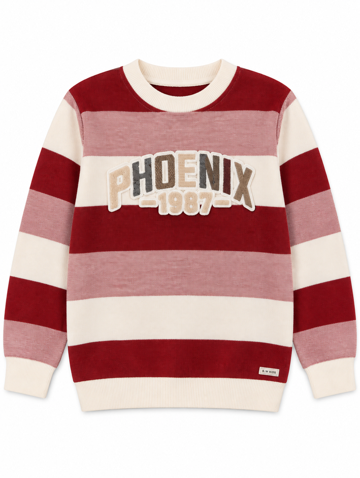 Boys Red Striped PHOENIX 1987 Knit Pullover (Pants Not Included)