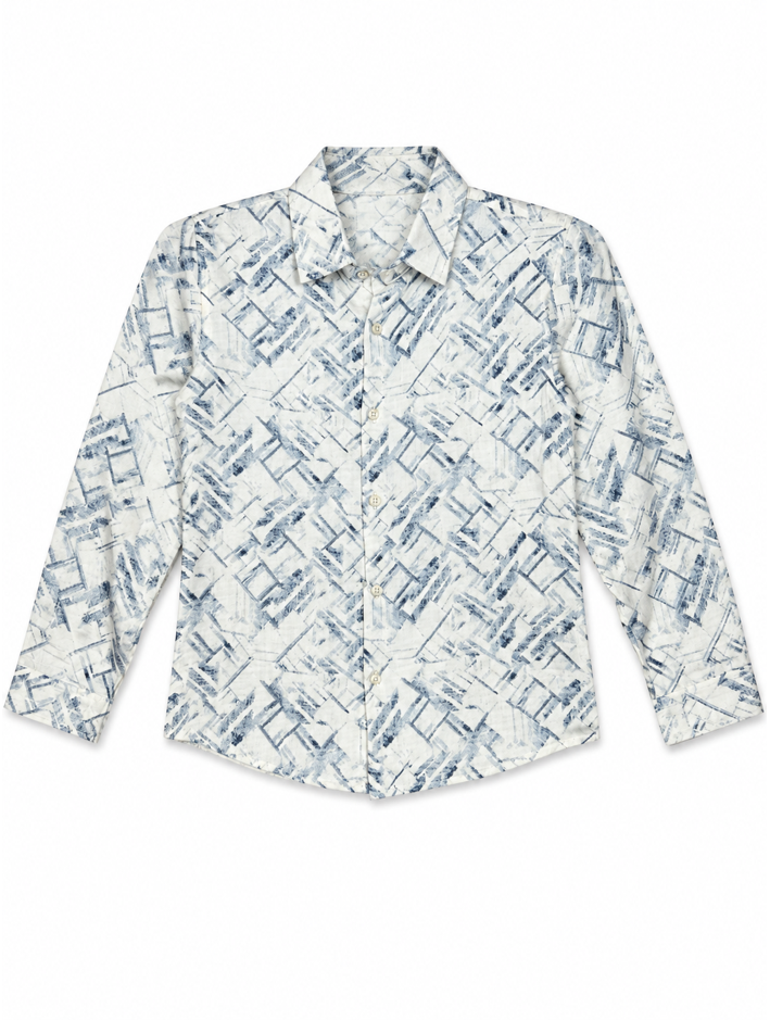 Boys Cream Geometric Print Long Sleeve Shirt