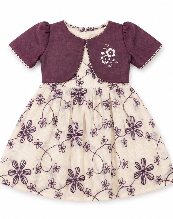 Front view of girls purple floral party dress
