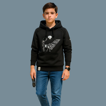 Boys Trending Cotton Black Print Hoodie T-Shirt
