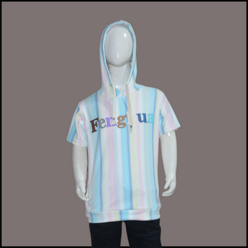 White and Blue Striped Hood t-Shirt