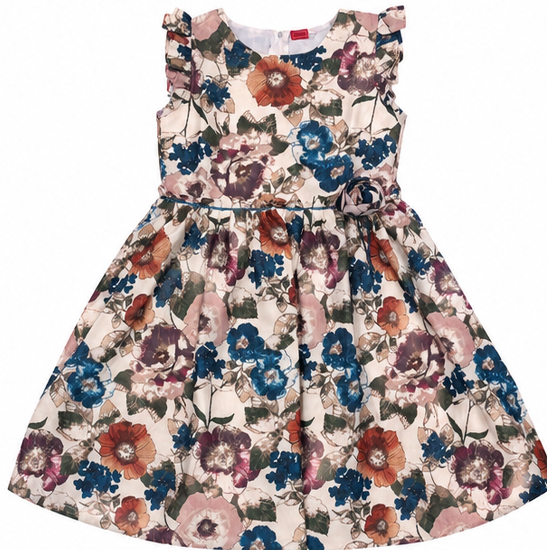 Front view of girls fawn floral frock