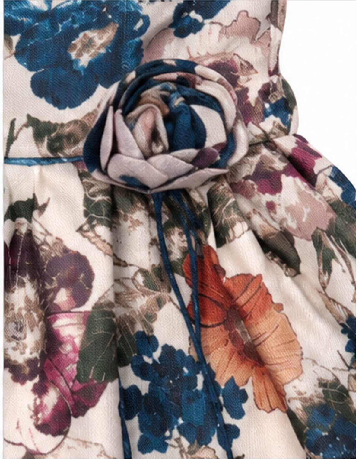 Waist flower detail of girls fawn floral frock