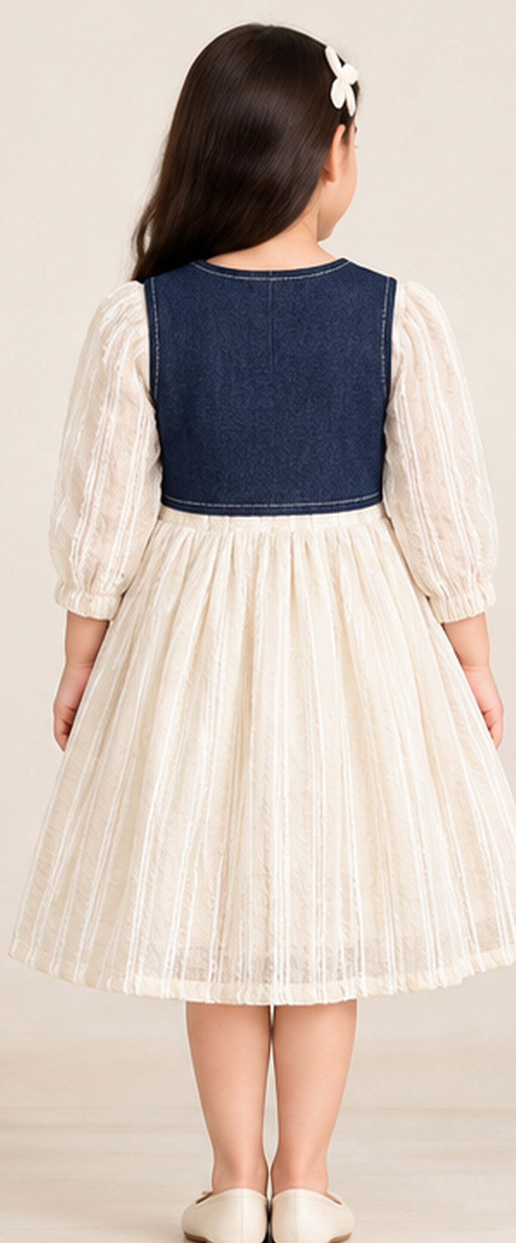 Back view of girls blue party wear dress