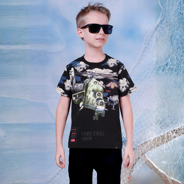 Boys Black Round Neck T-Shirt