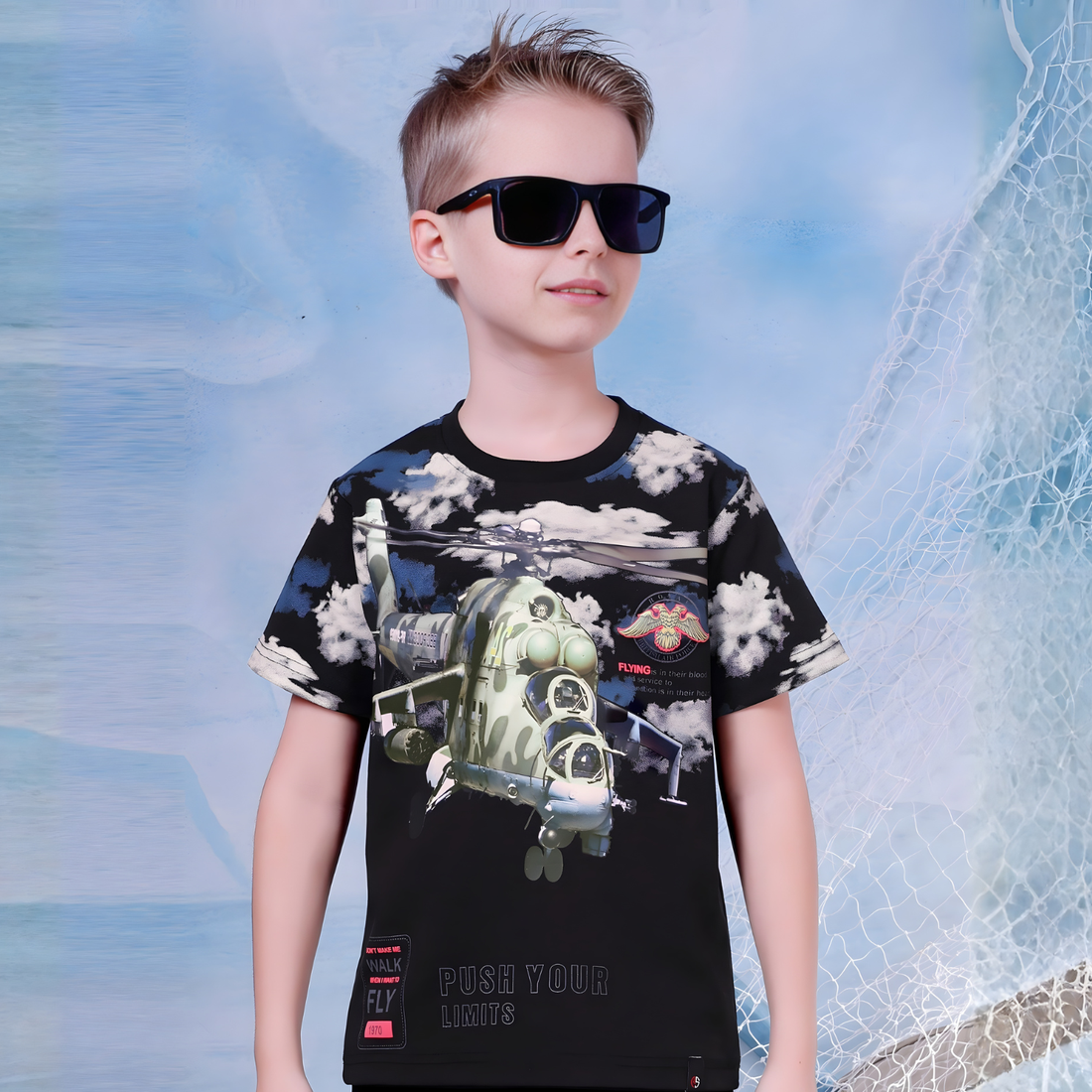 Boys Black Round Neck T-Shirt