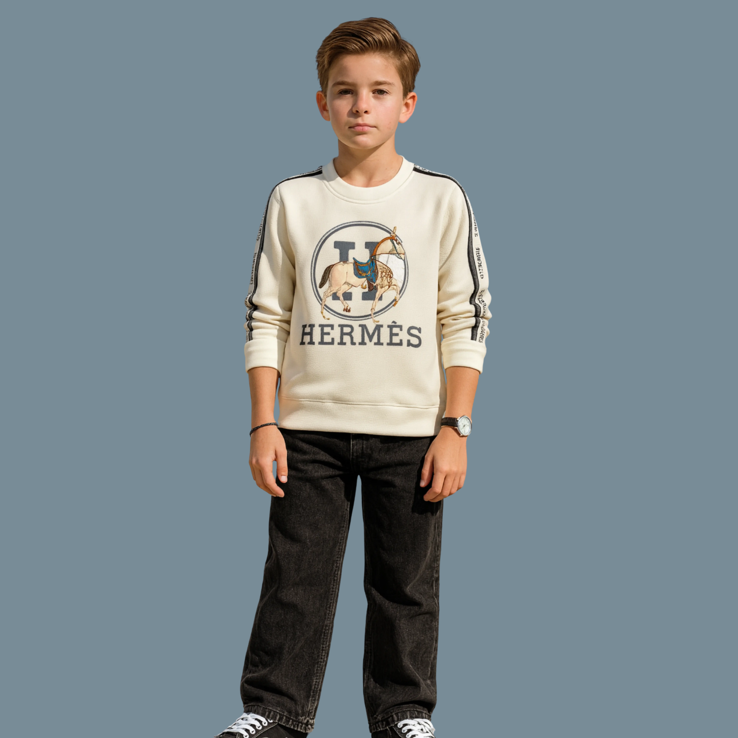 Boys Full Sleeves Cream Sweat T-Shirt