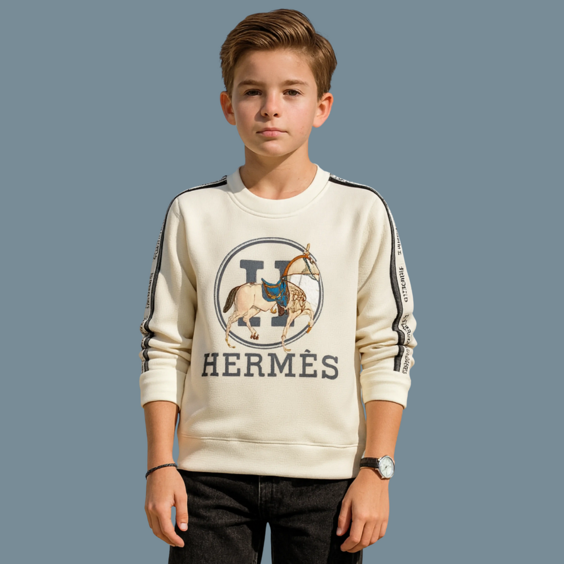 Boys Full Sleeves Cream Sweat T-Shirt