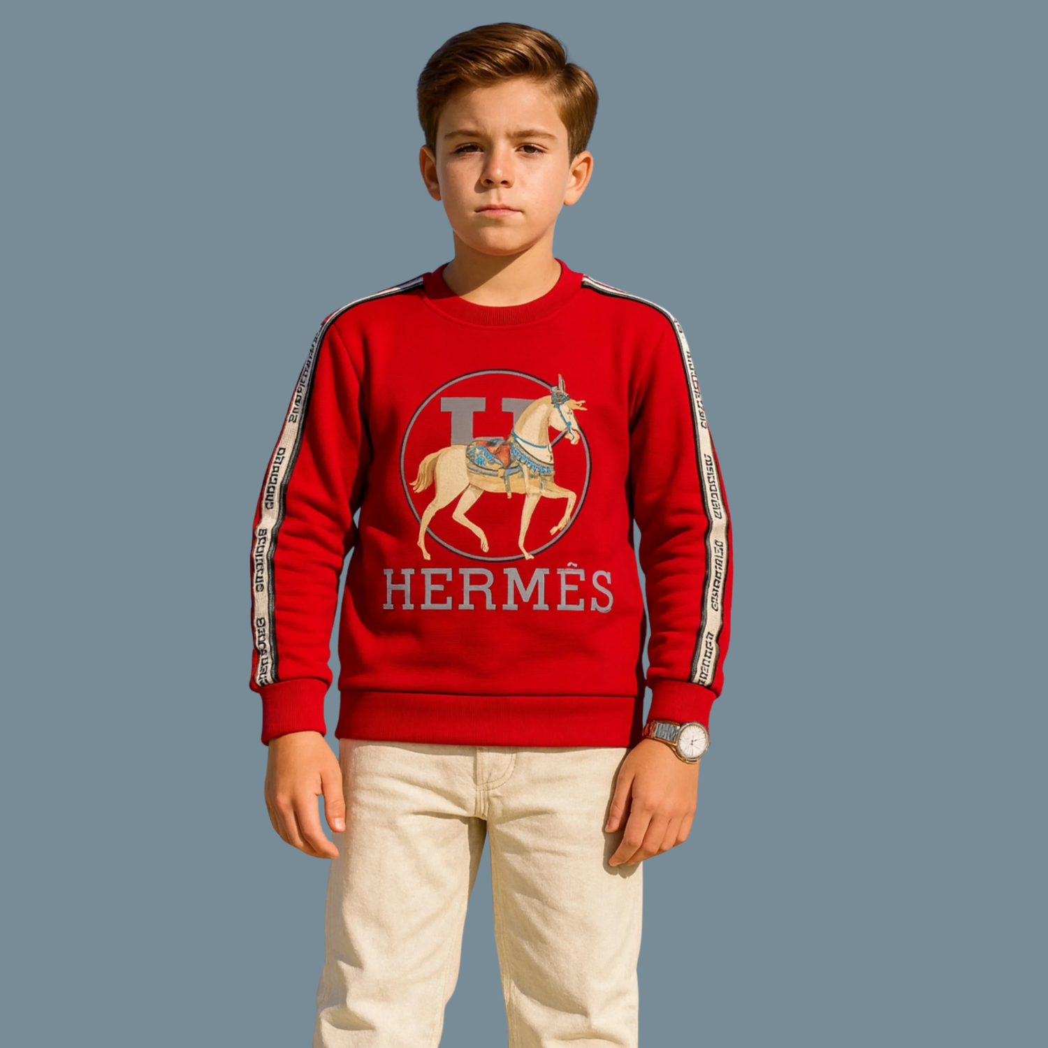 Kids Red Full Sleeve Round Neck T-Shirt