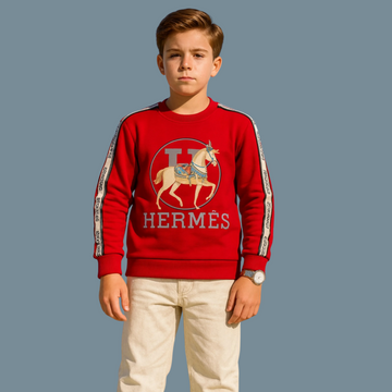 Kids Red Full Sleeve Round Neck T-Shirt
