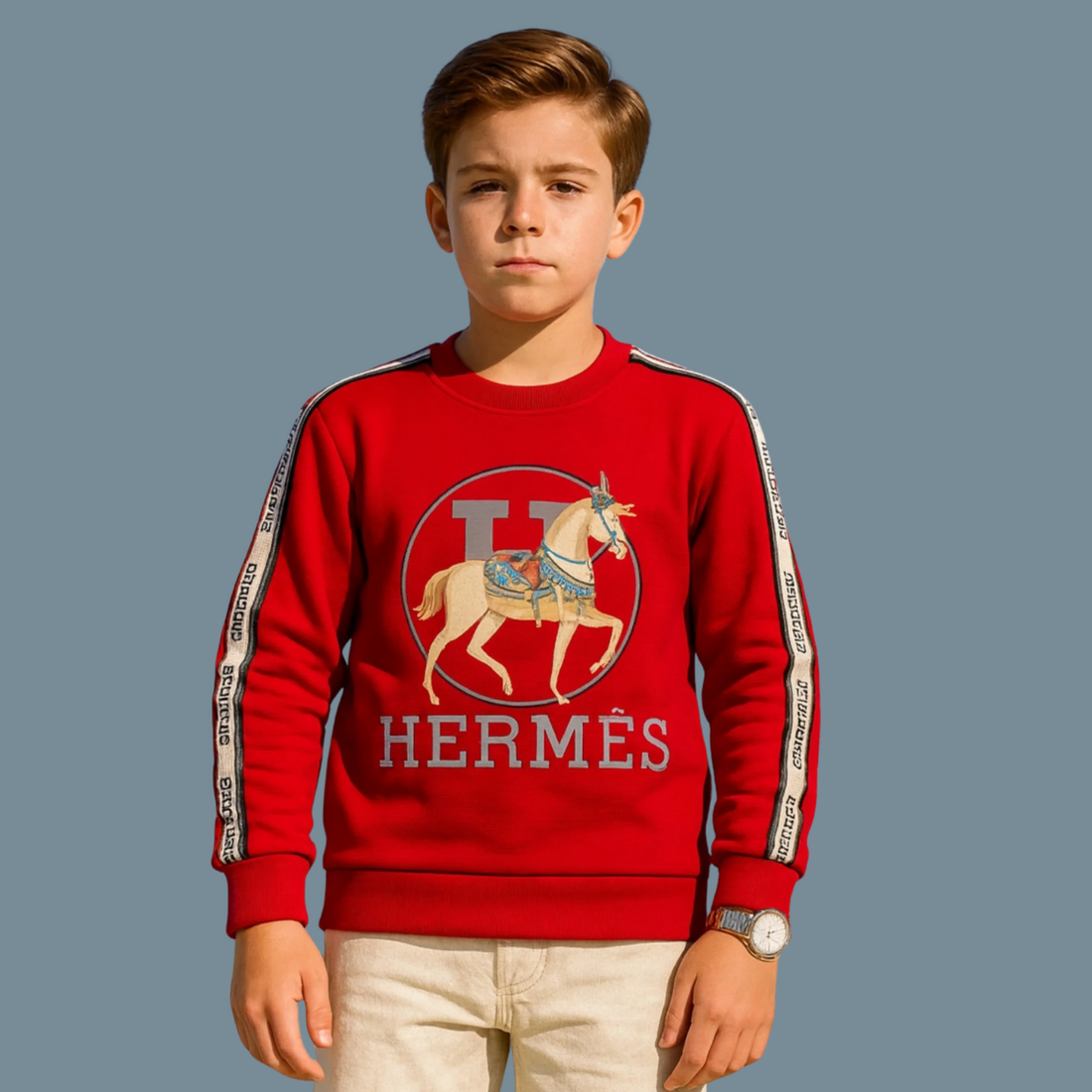 Kids Red Full Sleeve Round Neck T-Shirt