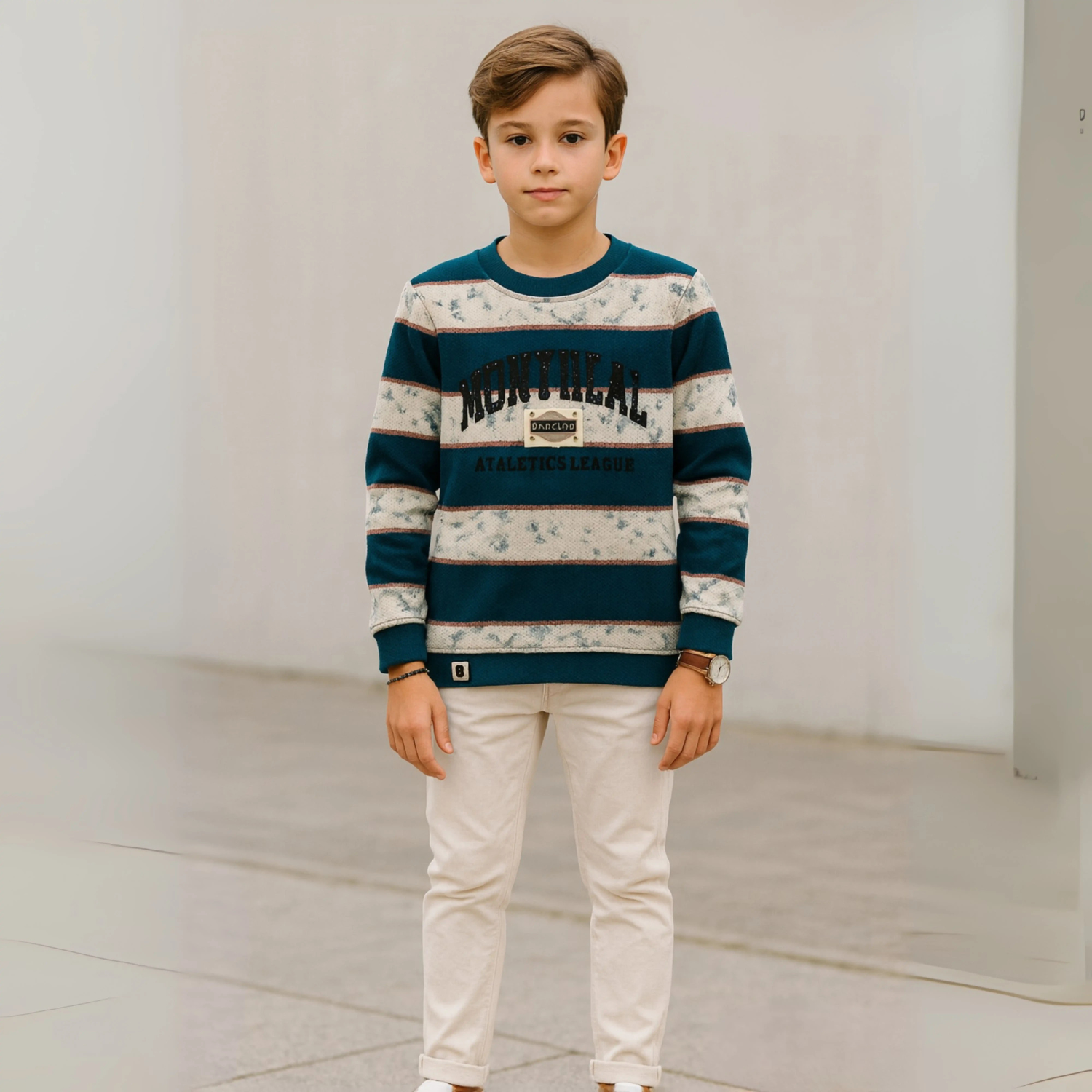Boys Blue Full Sleeve Striped Sweat T-shirt